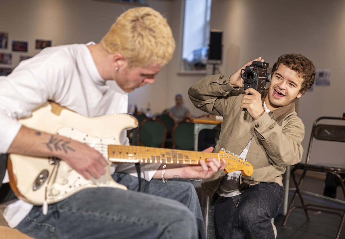 Travis Ross and Gaten Matarazzo in rehearsals for RENT. Credit Pamela Raith