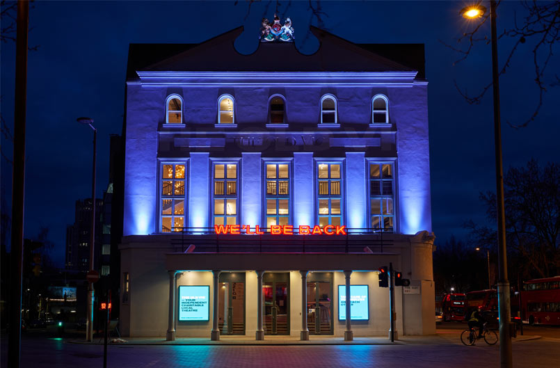 Facade of the Old Vic during the Covid-19 outbreak