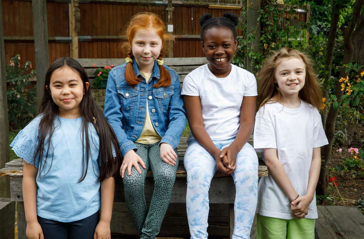 Victoria Alsina, Laurel Sumberg, Heidi Williams and Maisie Mardle will share the title role in the RSC’s Matilda The Musical. Photo by Ellie Kurttz.