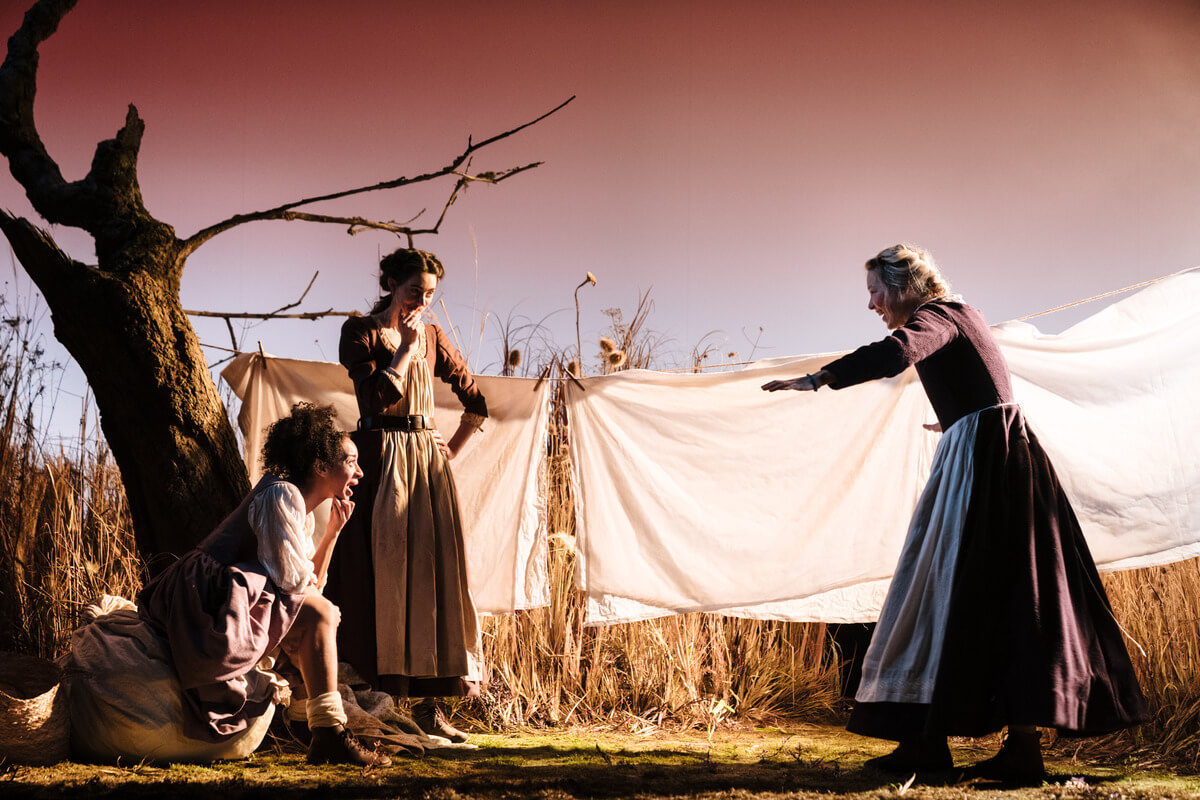 Siena Kelly, Tanya Reynolds and Liv Hill in 1536 at the Almeida Theatre. Credit Helen Murray.