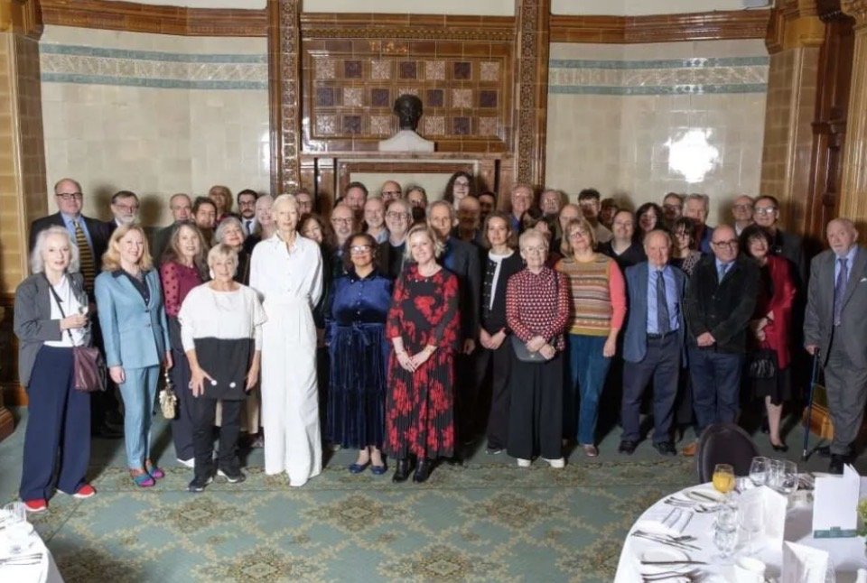 Tilda Swinton, in white at the centre, with members of the Critics' Circle at the National Liberal Club