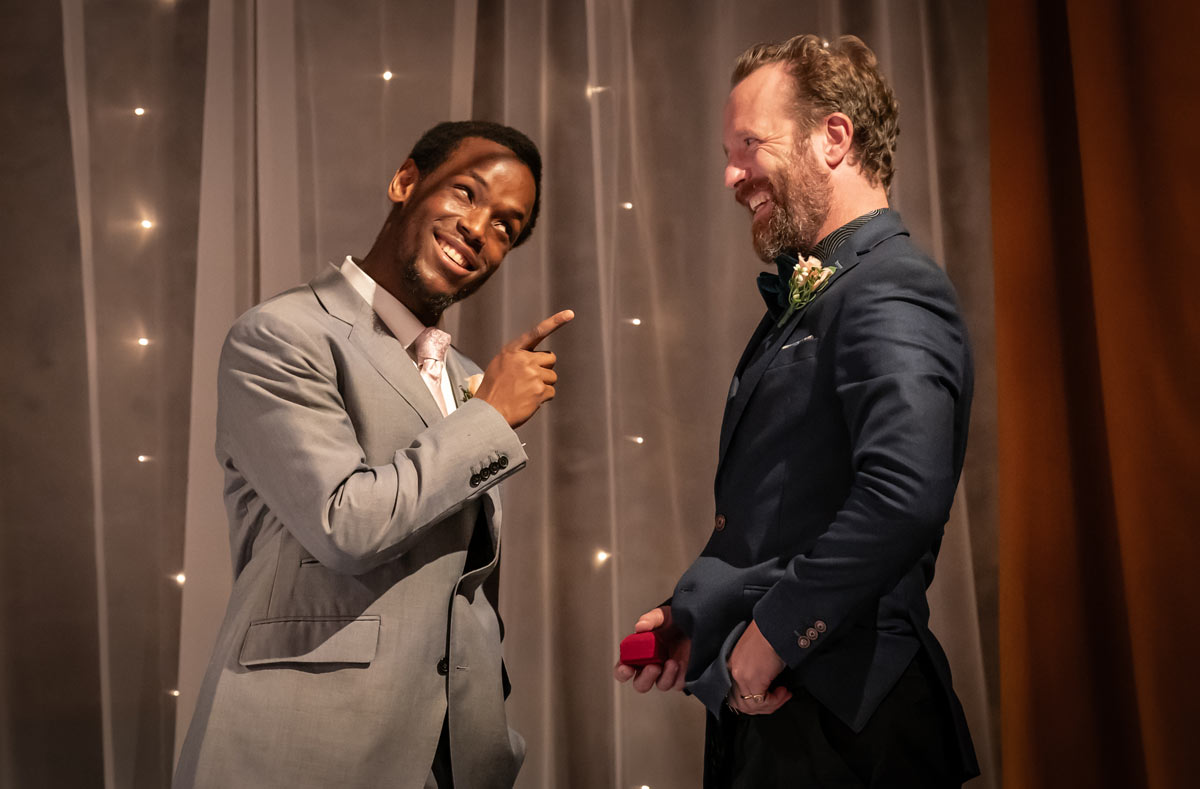 Micheal Ward and Geoffrey Streatfeild in A Mirror at Almeida Theatre. Credit Marc Brenner