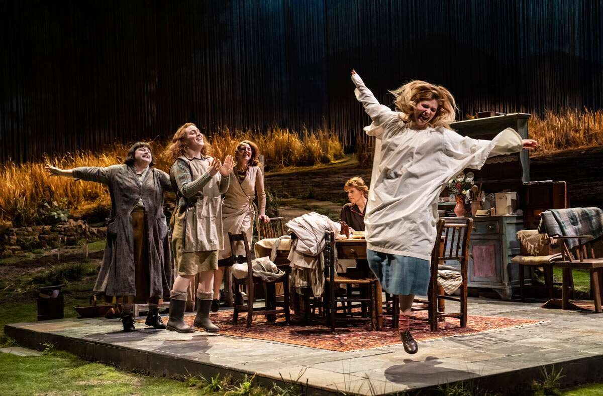 Siobhán McSweeney (Maggie), Bláithín Mac Gabhann (Rose), Louisa Harland (Agnes), Justine Mitchell (Kate) &amp; Alison Oliver (Chris) in Dancing at Lughnasa at the National Theatre. Photo by Johan Persson
