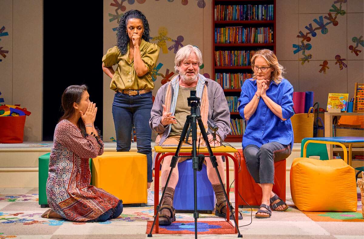 Kirsten Foster, Susan Kelechi Watson, Mark McKinney and Helen Hunt in Eureka Day at The Old Vic, photo by Manuel Harlan