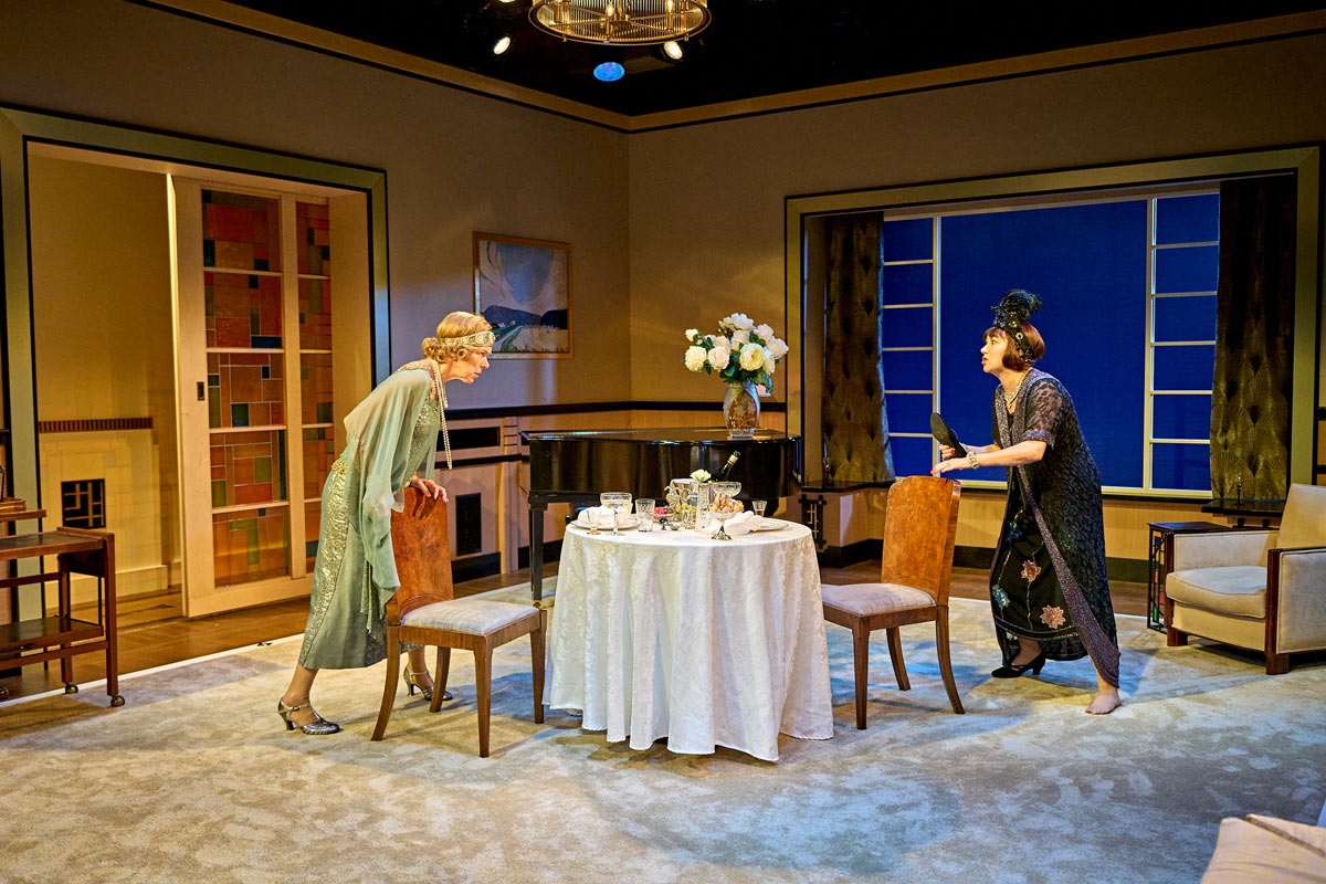 Janie Dee (Julia Steroll) and Alexandra Gilbreath (Jane Banbury) in Fallen Angels at Menier Chocolate Factory - credit Manuel Harlan.