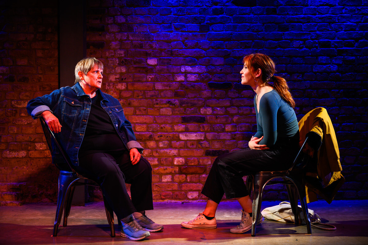 Jenny Galloway and Faline England in Heisenberg at the Arcola Theatre. Credit Charlie Flint