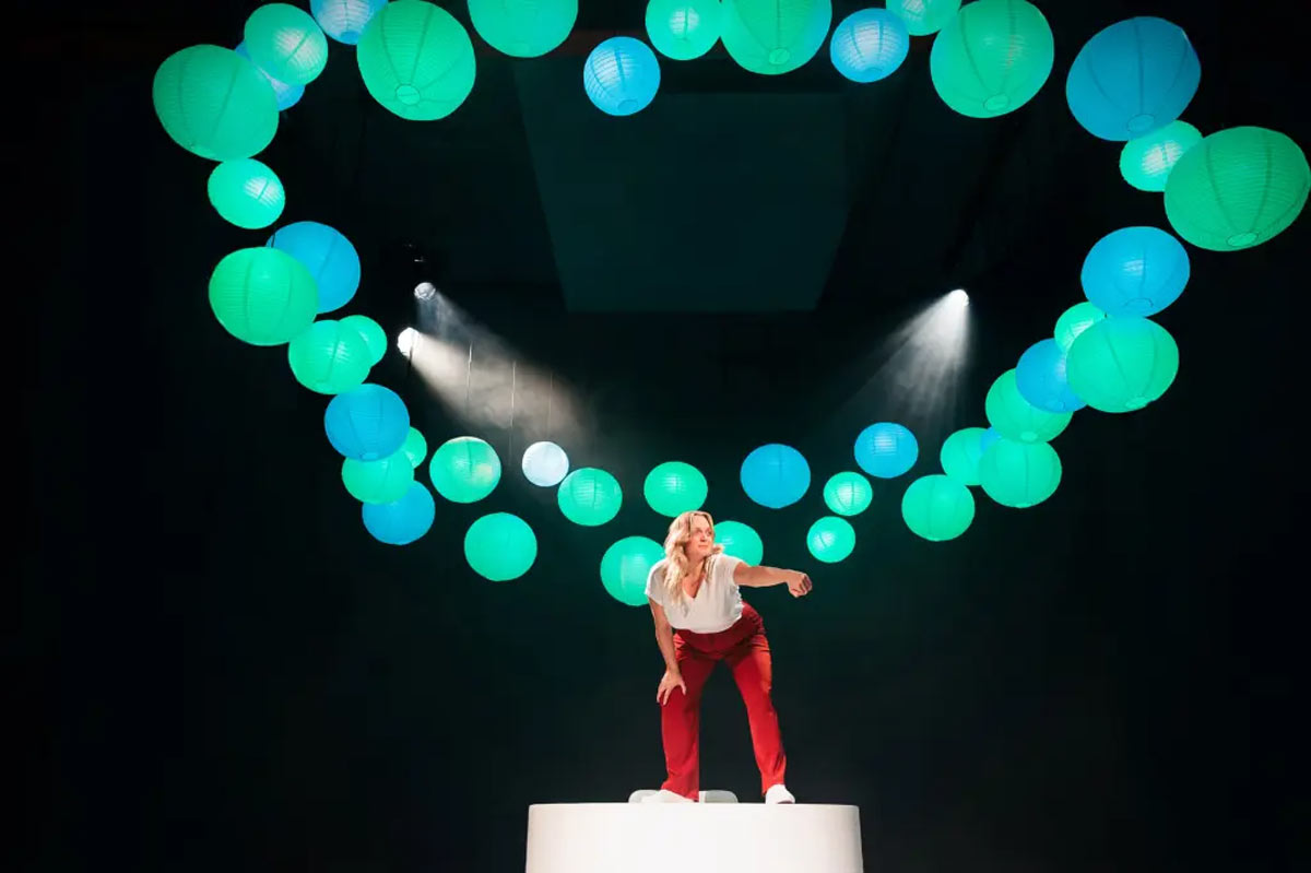 Libby Rodliffe in Jobsworth at Park Theatre. Production photography by Harry Elletson