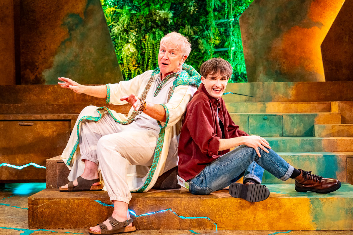 Mark Curry (Elijah) and Alfie Blackwell (Sam Crow) in King of Pangea at King’s Head Theatre. Credit Steve Gregson