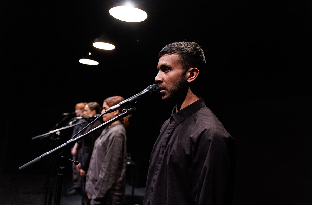 little scratch - New Diorama Theatre - L-R Eve Ponsonby, Eleanor Henderson, Rebekah Murrell & Ragevan Vasan (photo by Ellie Kurttz)