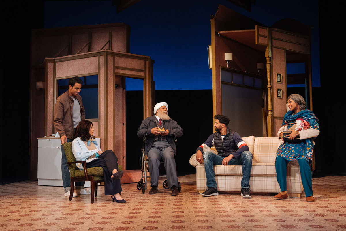 Jaz Singh Deol, Anoushka Deshmukh, Irfan Shamji, Omar Malik, and Kiran Landa in Marriage Material at Lyric Hammersmith. Photography by Helen Murray