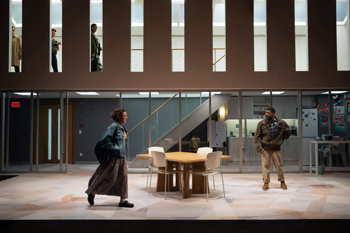 Paul Hilton, Monica Dolan, Rochelle Rose, Lyndsey Marshal, and Adeel Akhtar in MASS at Donmar-Warehouse. Photography by Richard Hubert Smith