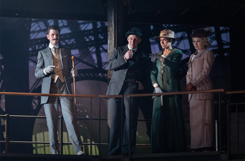 Joseph Arkley as Lucio, Michael Patrick, Hannah Azuonye and Karina Jones in Measure for Measure. Photo by Helen Maybanks