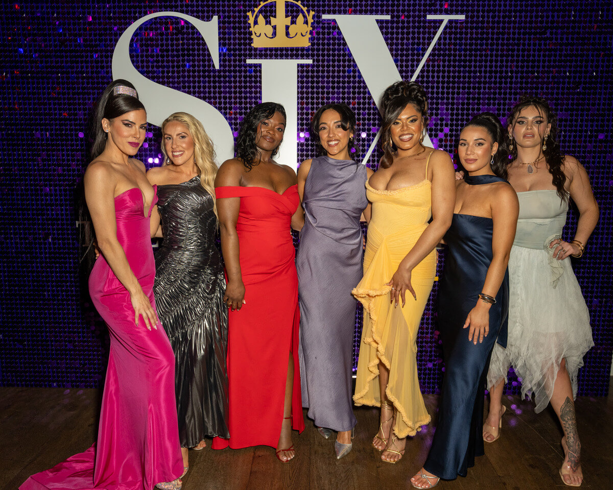 The original West End cast of SIX – Jarnéia Richard-Noel, Millie O’Connell, Natalie Paris, Alexia McIntosh, Aimie Atkinson and Maiya Quansah-Breed, alongside original Alternate Grace Mouat