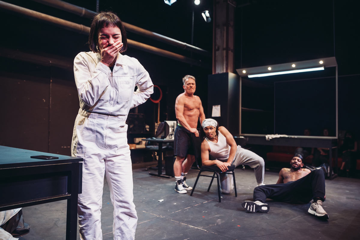 Jessie Mei Li, Darren Bennett, Kwami Odoom and Dex Lee in Dave Harris's TENDER at Soho Theatre, directed by Matthew Xia. Photo credit Alex Brenner