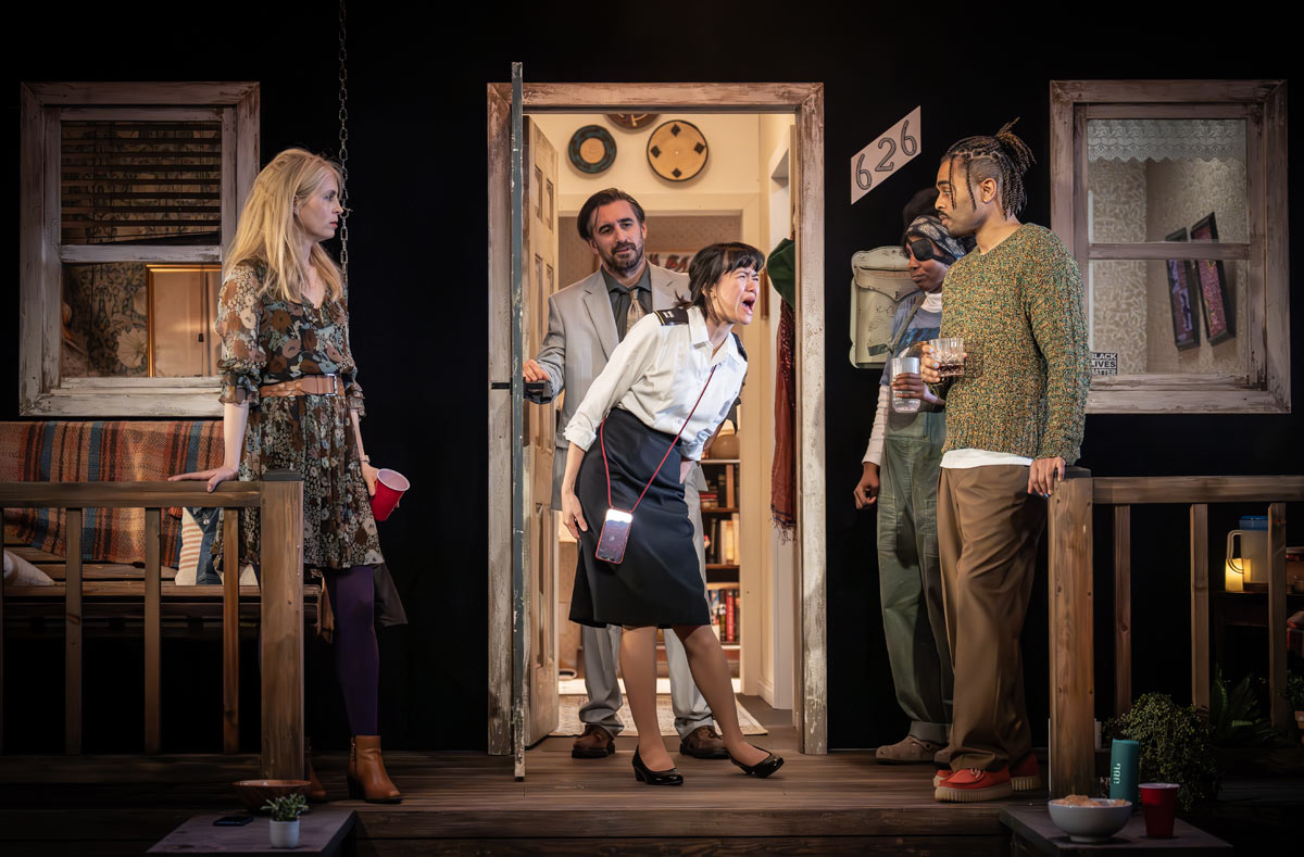 Almeida Theatre - The Comeuppance. Yolanda Kettle, Ferdinand Kingsley, Katie Leung, Tamara Lawrance and Anthony Welsh. Credit Marc Brenner