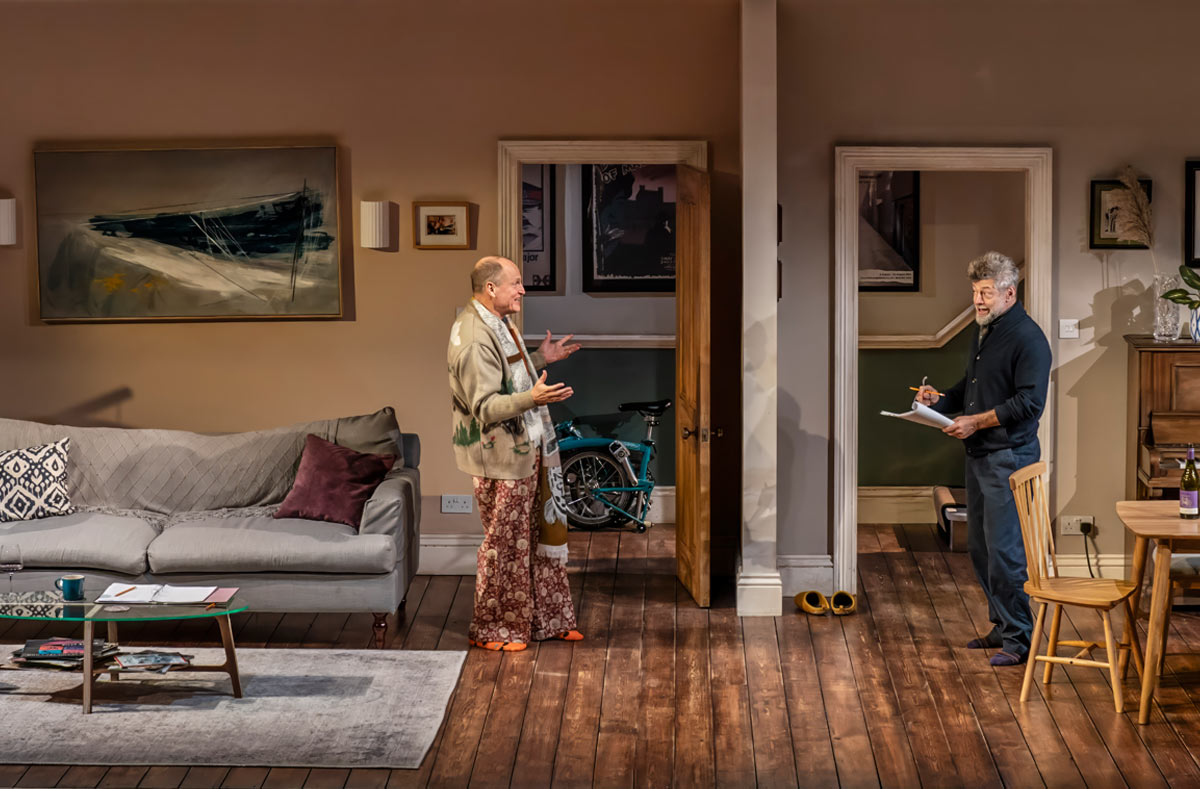 Woody Harrelson (Jay Conway) and Andy Serkis (Leigh Carver) in Second Half Production's Ulster American at Riverside Studios - photo by Johan Persson