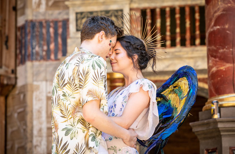 Luke MacGregor (Florizel) and Norah Lopez-Holden (Perdita) in The Winter's Tale, Globe Theatre, 2018