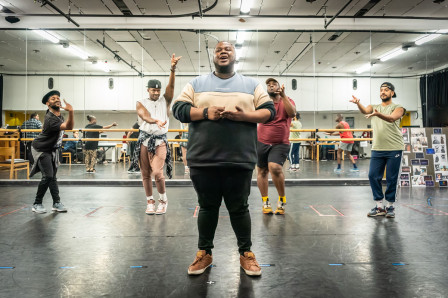 The cast of A Strange Loop in rehearsals. Photo by Marc Brenner